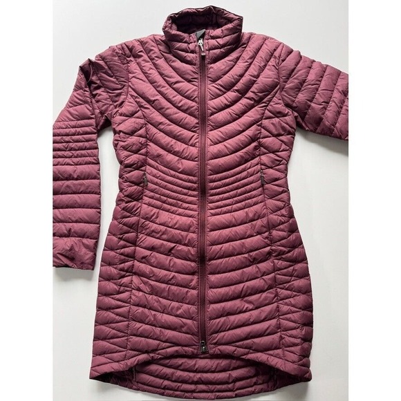 MOUNTAIN HARDWEAR Down Quilted Puffer Long‎ Jacket Womens Small Champagne Coat - Picture 1 of 16
